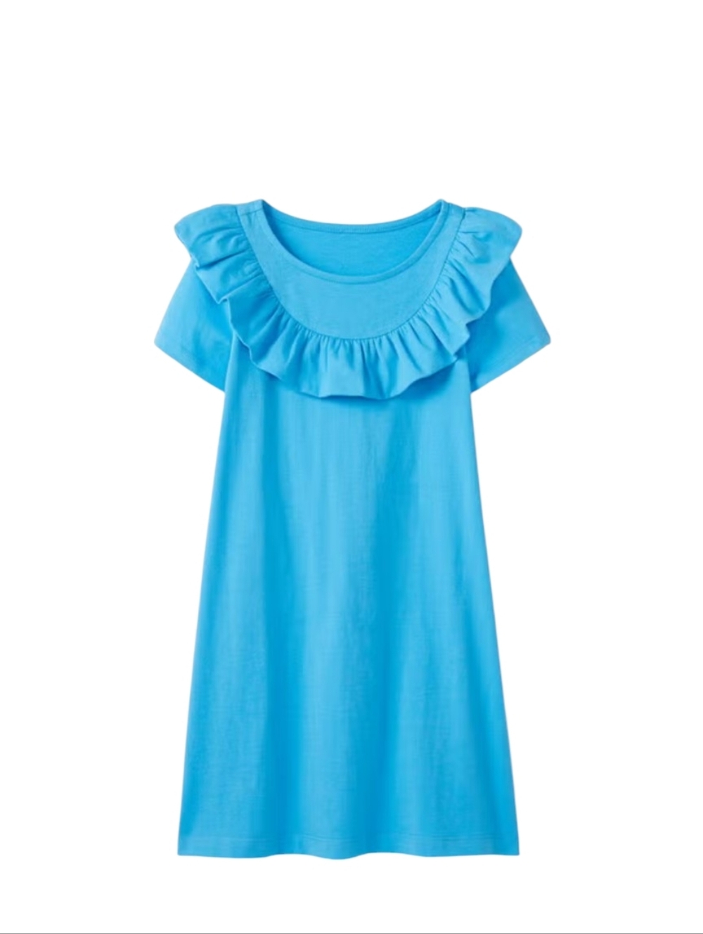 Hanna Andersson Light Blue Ruffle Short Sleeve Cotton Dress Kids Girls Size 6 7